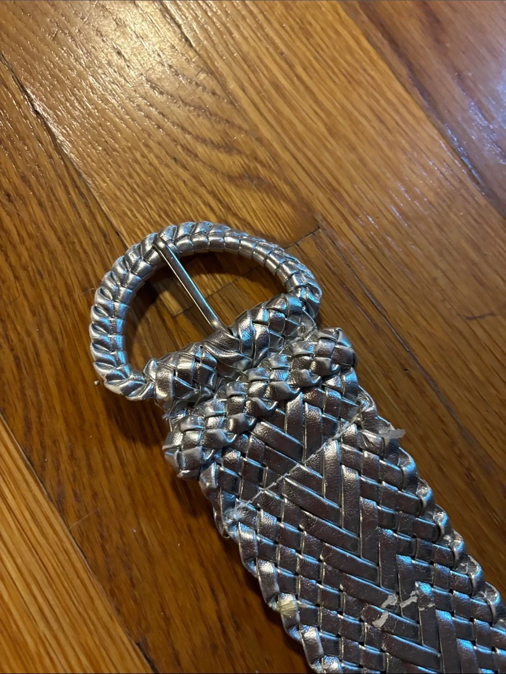Woven Metallic Silver Women’s Belt
